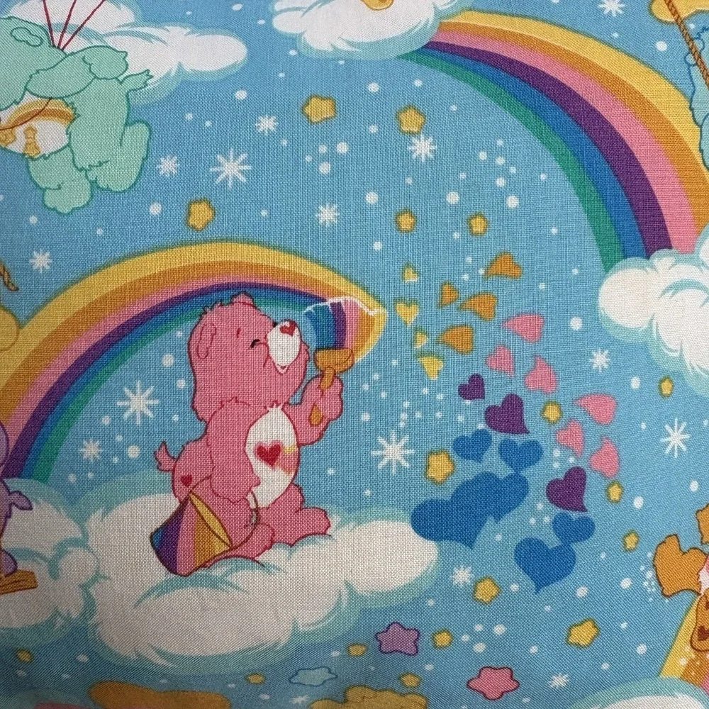 Handmade Care Bears Pillowcase Rainbow Clouds Hearts Blue 17x11 Kids Bedding